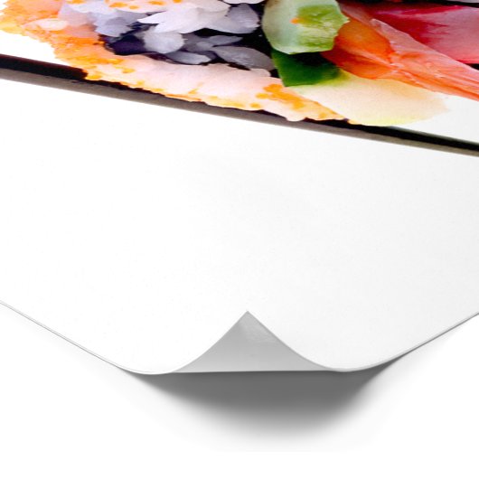 白転が日本の寿司海老の黒箸 ポスター (角)