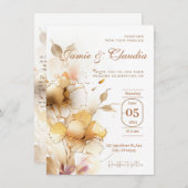 白金のエレガントな秋の花の招待状 招待状 (正面/裏面)