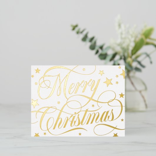 白金の星が輝く楽しいクリスマス 箔シーズンポストカード (立ち正面)