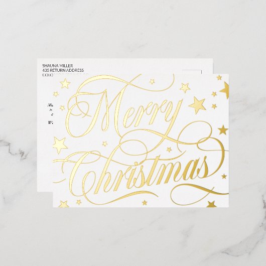白金の星が輝く楽しいクリスマス 箔シーズンポストカード (正面/裏面)