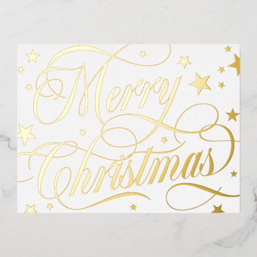 白金の星が輝く楽しいクリスマス 箔シーズンポストカード (正面)