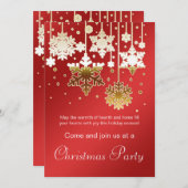 白金の雪の結晶 赤いクリスマスパーティー 招待状 (正面/裏面)
