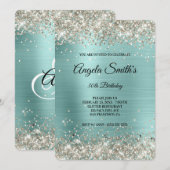 白金グリッターターコイズフォイルファンシーモノグラム 招待状 (正面/裏面)