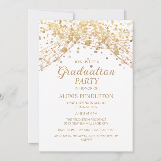 白金グリッター 高校卒業式 招待状 (正面)