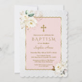 白金ゴールドエレガントフローラクロスガールバプテスマ 招待状 (正面)