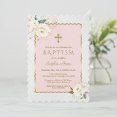 白金ゴールドエレガントフローラクロスガールバプテスマ 招待状 (スタンド正面)
