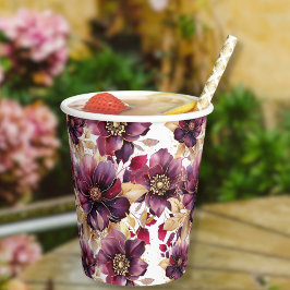 白金ゴールドエレガントブルゴーニュ花柄 紙コップ