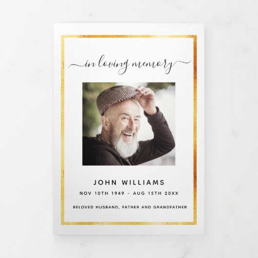 白金ゴールドエレガント写真三回葬儀 三つ折り案内状 (カバー)