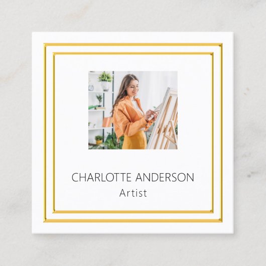 白金ゴールドエレガント写真QRコード スクエア名刺 (正面)