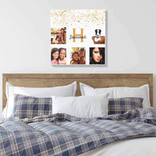 白金ゴールドグリッターモノグラム写真丁合 キャンバスプリント (インサイチュ (寝室))