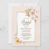 白金ゴールドスタイリッシュフローラブライダルシャワー招待 招待状 (正面)