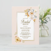 白金ゴールドスタイリッシュフローラブライダルシャワー招待 招待状 (スタンド正面)