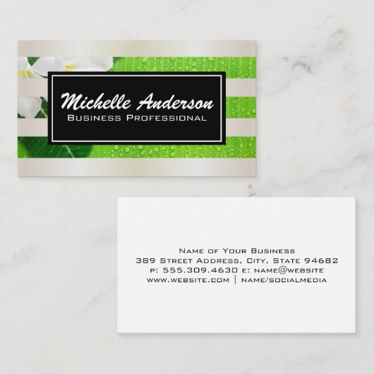 白金ゴールドストライプ |バナナの葉の白い花 名刺 (正面/裏面)