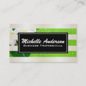 白金ゴールドストライプ |バナナの葉の白い花 名刺 (正面)