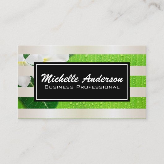 白金ゴールドストライプ |バナナの葉の白い花 名刺 (正面)