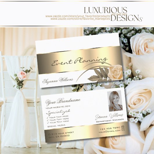 白金ゴールドデコールかわいいバラの花と写真 名刺