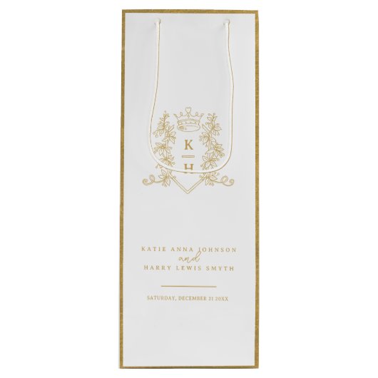 白金ゴールドフォトクラウンモノグラム結婚の ワインギフトバッグ (正面)