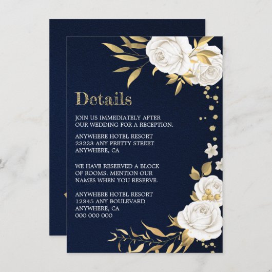 白金ゴールドフローラネイビーブルー詳細 エンクロージャーカード (正面/裏面)