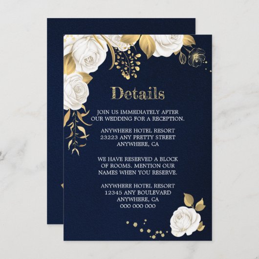 白金ゴールドフローラネイビーブルー詳細 エンクロージャーカード (正面/裏面)