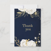 白金ゴールドフローラネイビーブルー サンキューカード (正面)