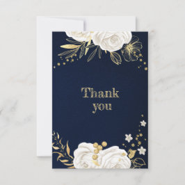 白金ゴールドフローラネイビーブルー サンキューカード