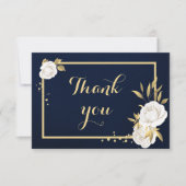 白金ゴールドフローラネイビーブルー サンキューカード (正面)