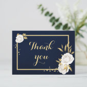 白金ゴールドフローラネイビーブルー サンキューカード (スタンド正面)