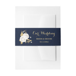 白金ゴールドフローラネイビー結婚ブルー 招待状ベリーバンド