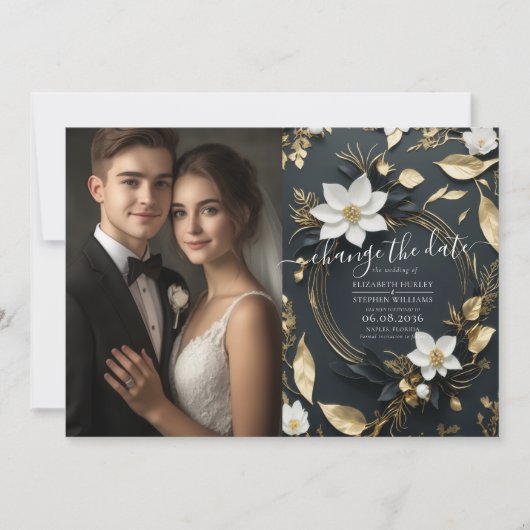 白金ゴールドフローラ結婚リースの日付の変更 セーブザデート (正面)