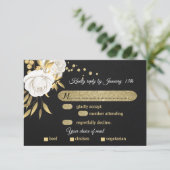 白金ゴールドフローラ黒食選択RSVPカード 出欠カード (スタンド正面)