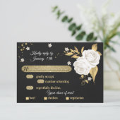 白金ゴールドフローラ黒食選択RSVPカード 出欠カード (スタンド正面)