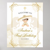 白金ゴールドメキシカンボイ男の子1歳の誕生日ウェルカムサイン ポスター (正面)