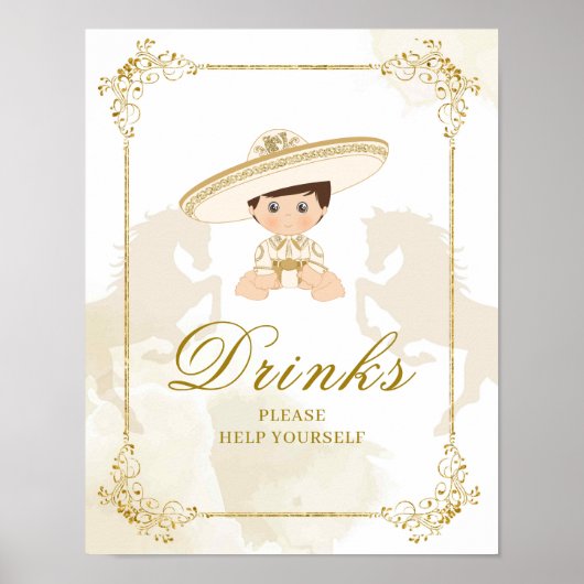 白金ゴールドメキシコ男の子バプテスマ1歳の誕生日ドリンク ポスター (正面)