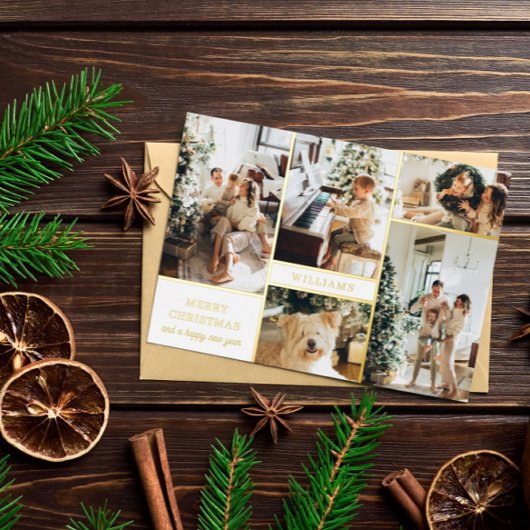 白金ゴールドモダンコラージュメリークリスマス 箔シーズンカード