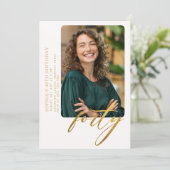 白金ゴールドモダン書道40歳の誕生日の写真 招待状 (スタンド正面)