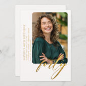 白金ゴールドモダン書道40歳の誕生日の写真 招待状 (正面/裏面)