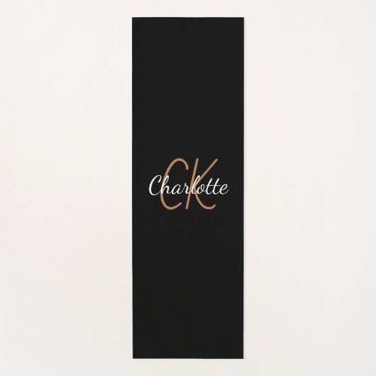 白金ゴールドモノグラムイニシャル名スクリプトエレガント ヨガマット (正面)