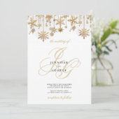 白金ゴールドモノグラムイニシャル雪結婚片 招待状 (スタンド正面)