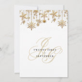 白金ゴールドモノグラムイニシャル雪結婚片 招待状 (裏面)