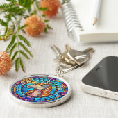 白金ゴールドユニコーンステンドグラス キーホルダー (側面)