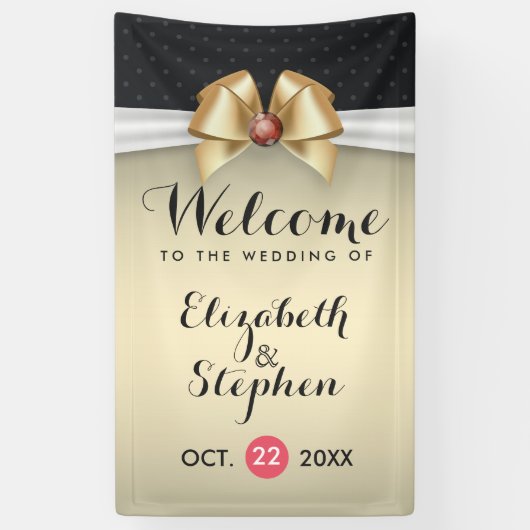 白金ゴールドリボン赤いダイヤ結婚モンドのバナー 横断幕 (縦)