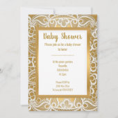 白金ゴールドレース金ゴールドトリムエレガントベビーシャワー 招待状 (正面)