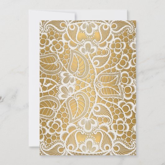 白金ゴールドレース金ゴールドトリムエレガントベビーシャワー 招待状 (裏面)