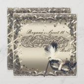 白金ゴールド仮装マスクボエレガントールパーティー 招待状 (正面/裏面)