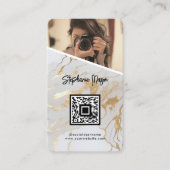 白金ゴールド大理石写真QRコードモダン撮影 名刺 (正面)