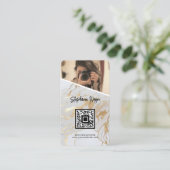 白金ゴールド大理石写真QRコードモダン撮影 名刺 (スタンド正面)