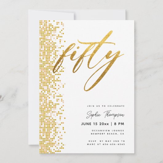 白金ゴールド幾何グリッターエレガント50誕生日 招待状 (正面)