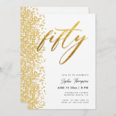 白金ゴールド幾何グリッターエレガント50誕生日 招待状 (正面/裏面)