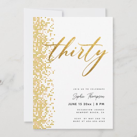 白金ゴールド幾何学模様エレガントグリッター30歳の誕生日 招待状 (正面)
