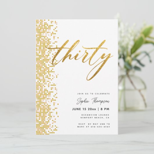 白金ゴールド幾何学模様エレガントグリッター30歳の誕生日 招待状 (スタンド正面)